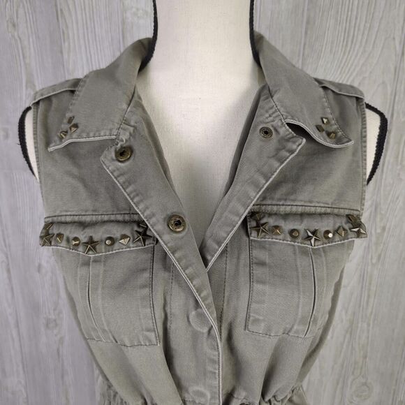BP Collection Women’s Small Army Green 100% Cotton Belted Sleeveless Jacket Vest - Picture 7 of 9